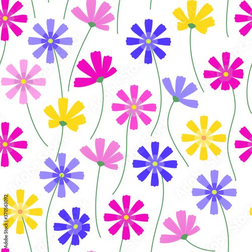 Cosmos flowers. Seamless vector pattern. Abstract flower pattern for packaging  design  wallpaper  fabric. Cosmos on a white background.