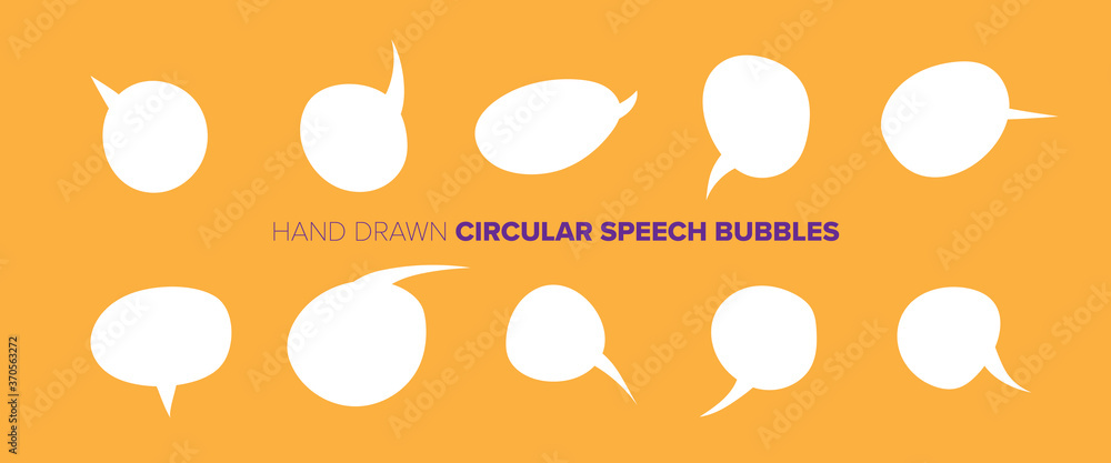 A Variety of Hand-Drawn Isolated Circular Shaped Speech Bubbles Easily Orientated to Desired Directions A Variety of Hand-Drawn Isolated Circular Shaped Speech Bubbles Easily Orientated to Desired Directions