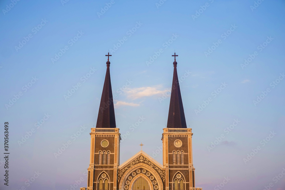 CHANTABURI, THAILAND - 10 AUGUST 2020 : The Cathedral of the Immaculate Conception is a Catholic church and is located in the city of Chanthaburi. This is an iconic of Chantaburi built French Style.
