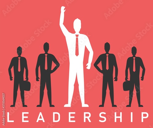 Silhouette leader businessman and team. Leadership teamwork business concept growth and the path to success, Flat design vector illustration