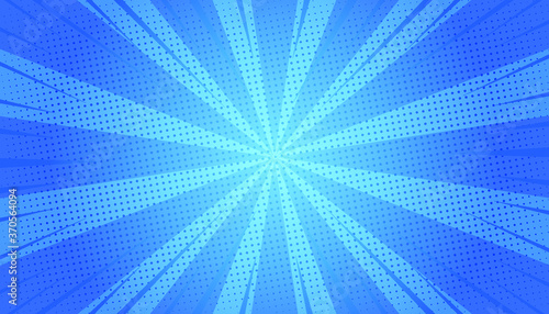 Abstract blue comic zoom vector template. Empty blue comic style zoom lines background