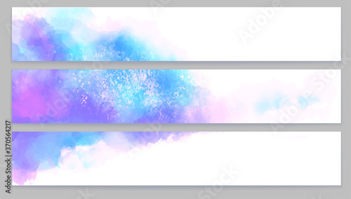 Set of horizontal banners. Realistic watercolor brush strokes. Abstract background. Vector illustration.