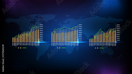 Abstract background of blue industry outlook graph and world map