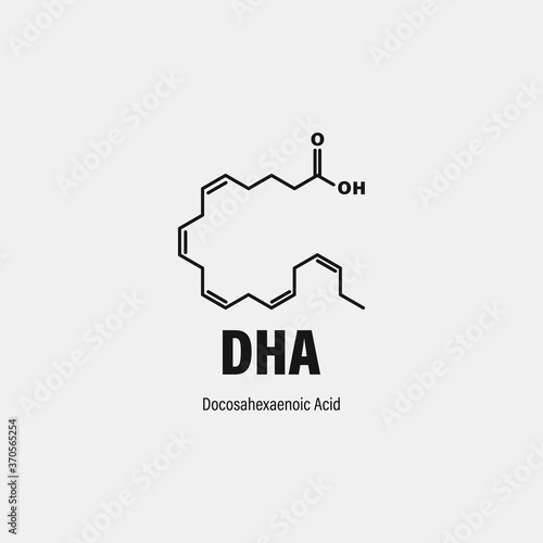 Docosahexaenoic acid (DHA, cervonic acid) molecule. Polyunsaturated omega-3 fatty acid present in fish oil.