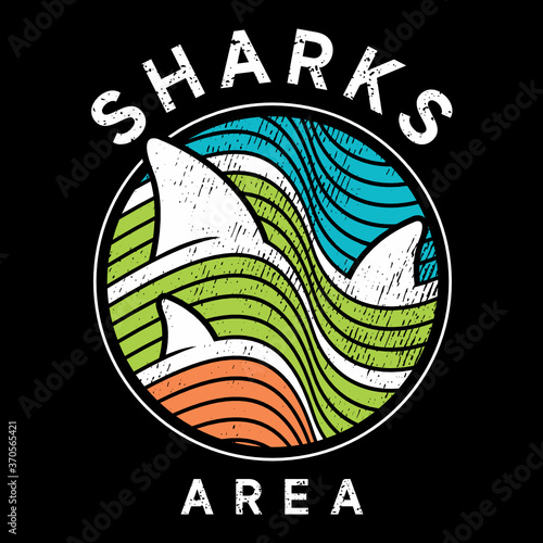 Sharks area design vector with shark illustration ready for print on tees