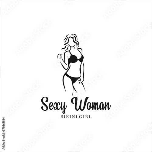 sexy women bikini logo design template silhouette vector	