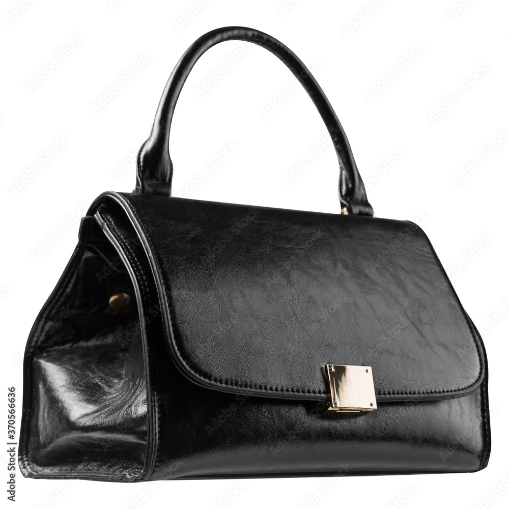 black fashionable womens bag with gold clasp, side view, on white background black fashionable womens bag with gold clasp, side view, on white background