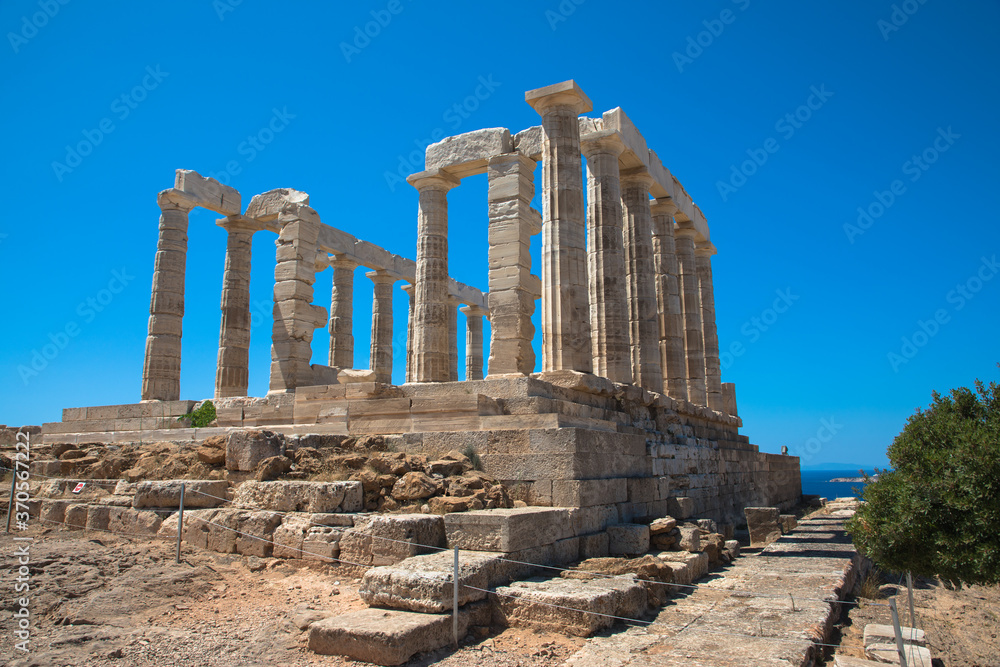 The Temple of Poseidon, dating back to 440 B.C, Cape Sounion, the southernmost point of the Attica peninsula, Greece