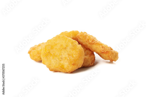 Fried crispy chicken nuggets isolated on white background