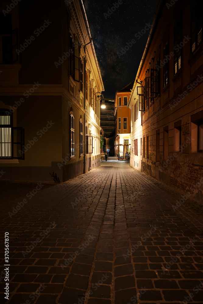 Old European street after dark. Brasov,Romania