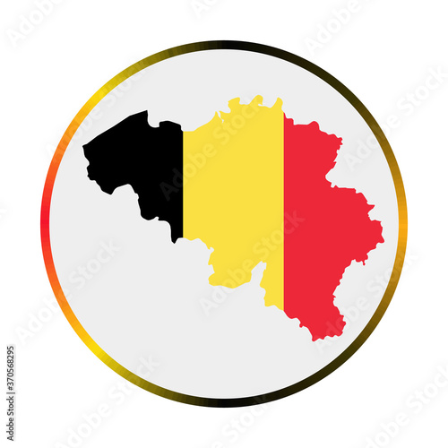 Belgium icon. Shape of the country with Belgium flag. Round sign with flag colors gradient ring. Creative vector illustration.