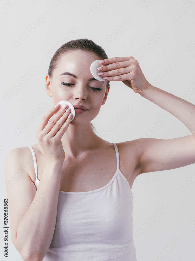 Cotton pad woman cosmetic concept clen skin makeup beauty face Cotton pad woman cosmetic concept clen skin makeup beauty face