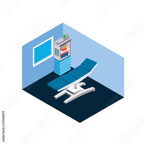 Medical Examination Room with Adjustable Bed and Medical Rack Isometric Illustration