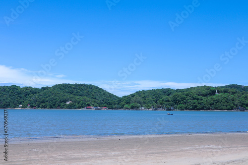 View sea and beach with blue sky at holiday time  Thailand
