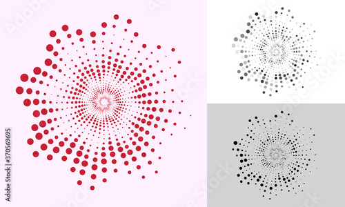 abstract spiral with halftone dots. red dotted flower pattern.
