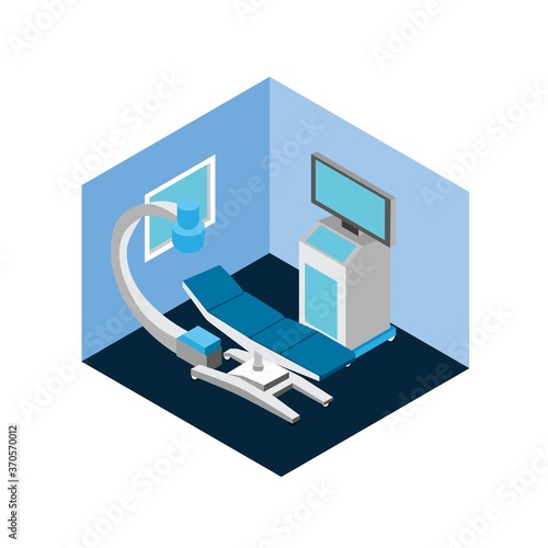 X Ray Scanner with Monitor Display in Examination Room Isometric Illustration Isolated White