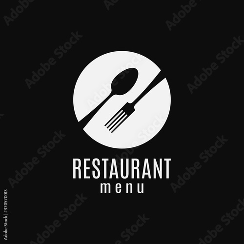 Plate with fork and spoon logo. Restaurant menu