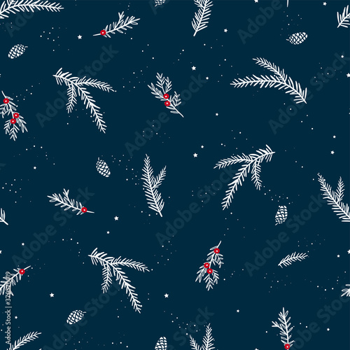 Cute hand drawn seamless pattern with candles, branches and christmas decoration - x mas background, great for textiles, banners, wallpapers - vector design