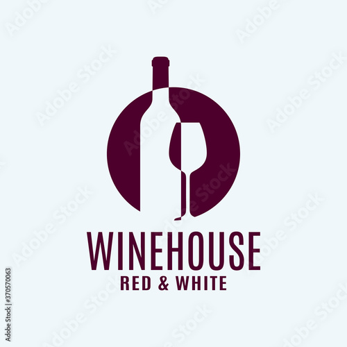 Wine bottle logo with wine glass on white
