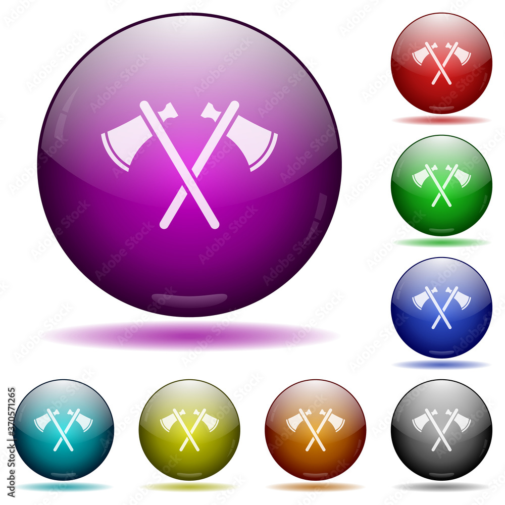Two tomahawks icon in glass sphere buttons Two tomahawks icon in glass sphere buttons