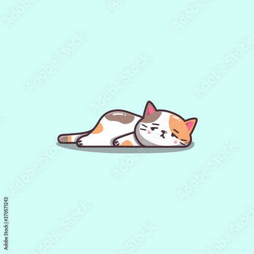 Cute Kawaii Hand Drawn Lazy Bored Cat Mascot