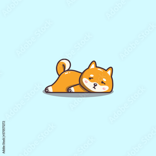 Hand Drawn Cute Kawaii Lazy and Bored Shiba Inu Dog Mascot.