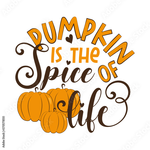 Pumpkin is the spice of life -funny autumnal saying  with pumkins. Good for poster, banner, textile print, decoration, greeting card.