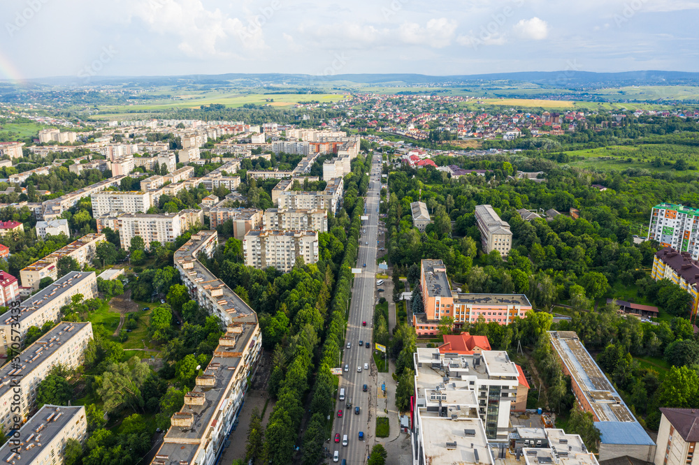 Fototapeta premium Lviv from a bird's eye view. City from above. Lviv, view of the city from the tower.