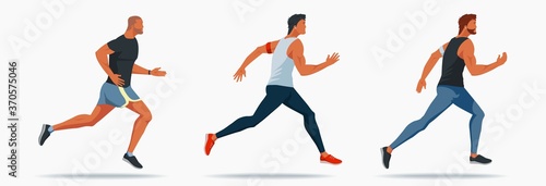 Handsome Men in good physical shape in sportswear with a heart rate monitor. beautiful people Running Vector flat design illustration.