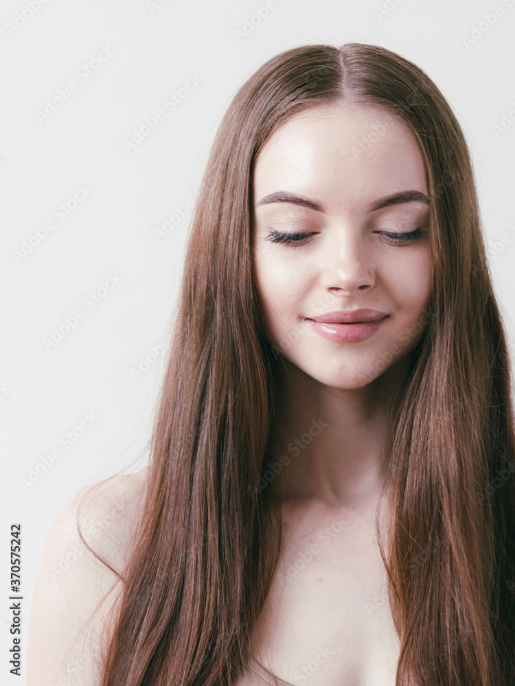 Smooth hairstyle girl beautiful skin care portrait Smooth hairstyle girl beautiful skin care portrait