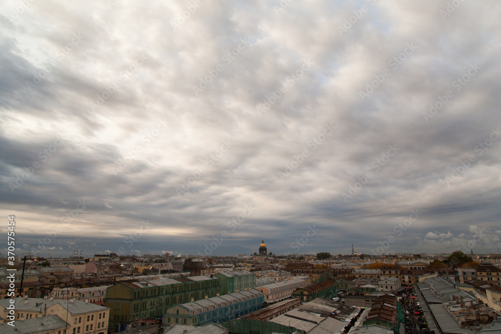 Saint Petersburg rooftop cityscape with dome of Saint Isaac's cathedral