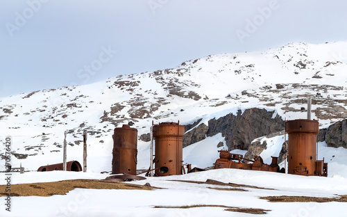 Abandoned mining equipment at Camp Mansfield in Svalbard photo