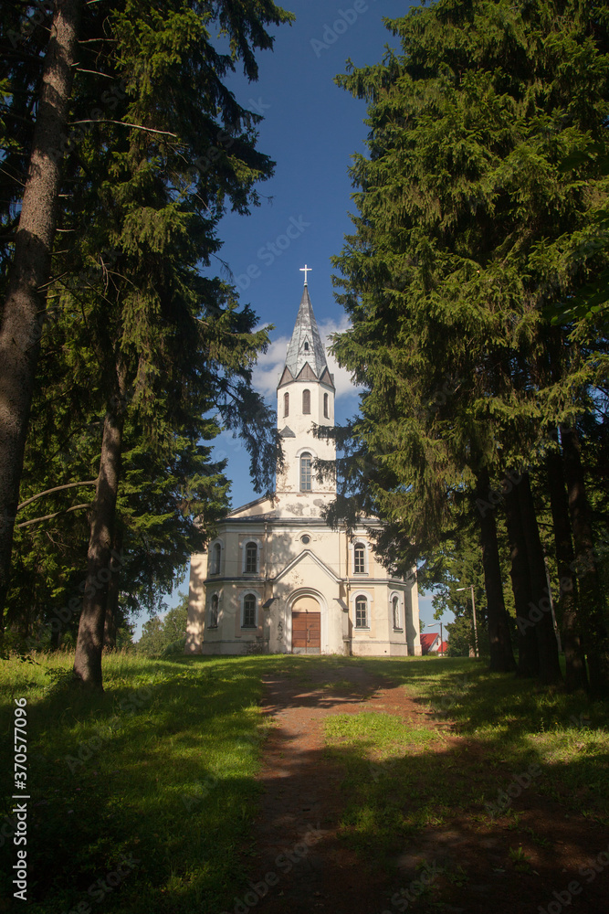 Old Lutheran village church in the forest