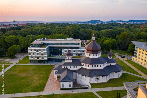 The Metropolitan Andrey Sheptytsky Center in Lviv, Ukraine. View from drone photo