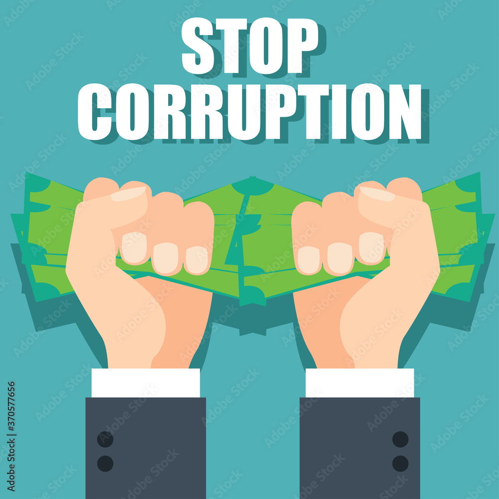 stop corruption concept businessman hand refusing corruption money, vector illustration stop corruption concept businessman hand refusing corruption money, vector illustration