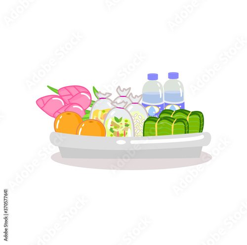 foods fruit water and lotus flower for give alms buddhist monk vector