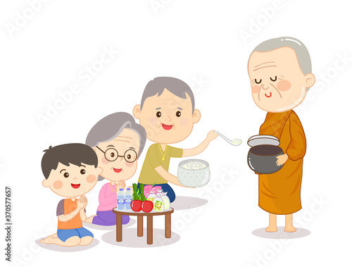 Cartoon Offering to Buddhist Vector