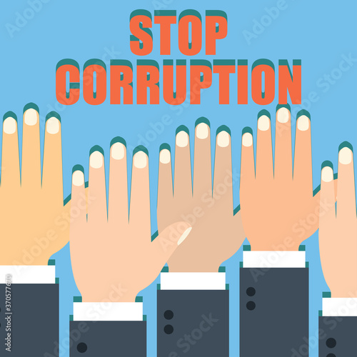 stop corruption concept businessman hand refusing corruption money, vector illustration