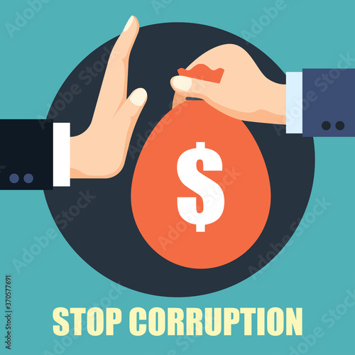 stop corruption concept businessman hand refusing corruption money, vector illustration