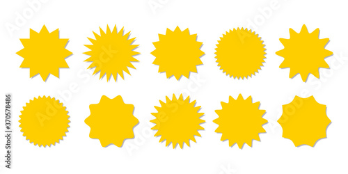 Starburst yellow sticker set - collection of special offer sale round shaped sunburst labels and badges