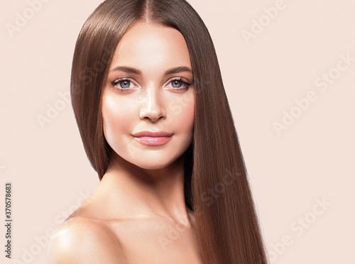 Smooth long hair woman beauty portrait