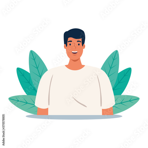 young man handsome with casual clothes on nature scene vector illustration design