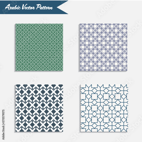 set of Arabic vector pattern, repeating linear abstract stars , cross, flower, flora, leaves, square and diamond shape.
