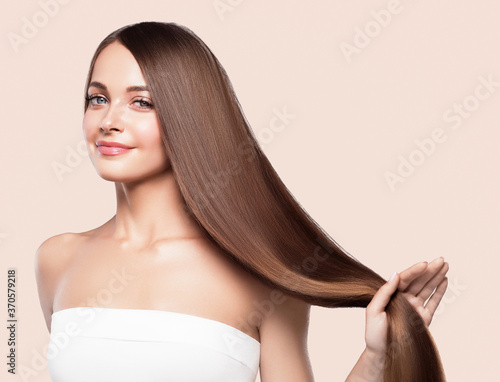 Leinwand Poster Smooth long hair woman beauty portrait