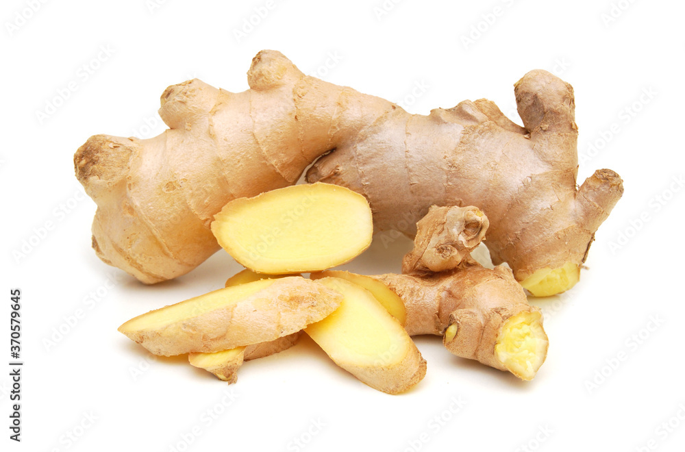 fresh ginger on a white background fresh ginger on a white background