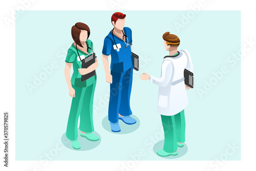 Doctor surgeon healthcare nurse in uniform. Clinic staff, medicine occupation, with stethoscope. Professions of the hospital, hold profession occupation for staff in uniform, hospital surgeon or nurse