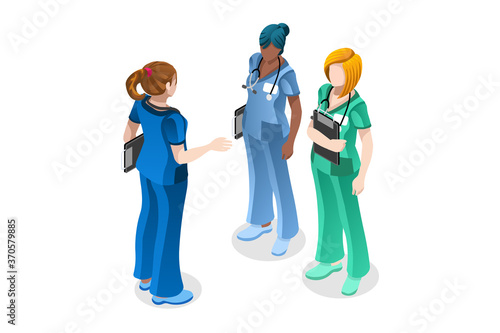 Doctor surgeon healthcare nurse in uniform. Clinic staff, medicine occupation, with stethoscope. Professions of the hospital, hold profession occupation for staff in uniform, hospital surgeon or nurse