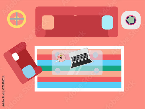 The interior of the living room, the view from above, a vector graphics