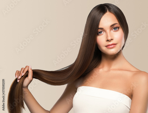 Smooth long hair woman beauty portrait