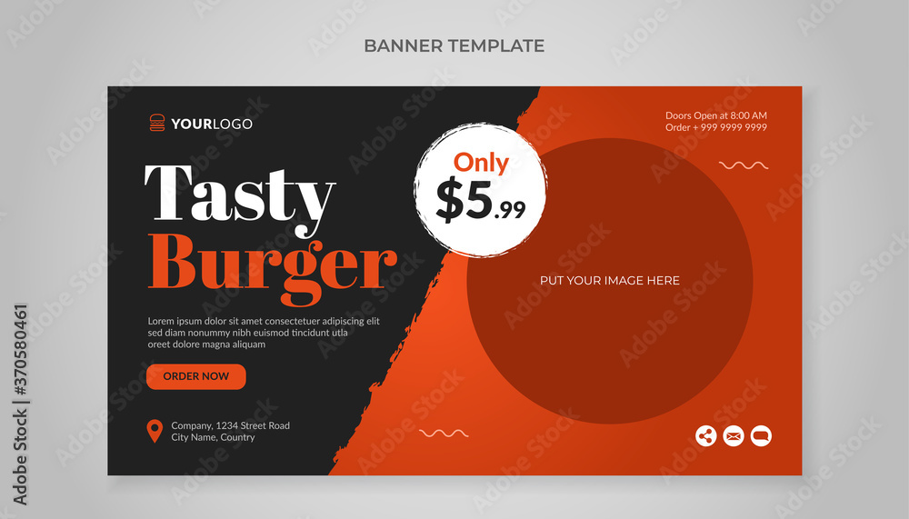 Naklejka premium Tasty burger banner template for fast food restaurant